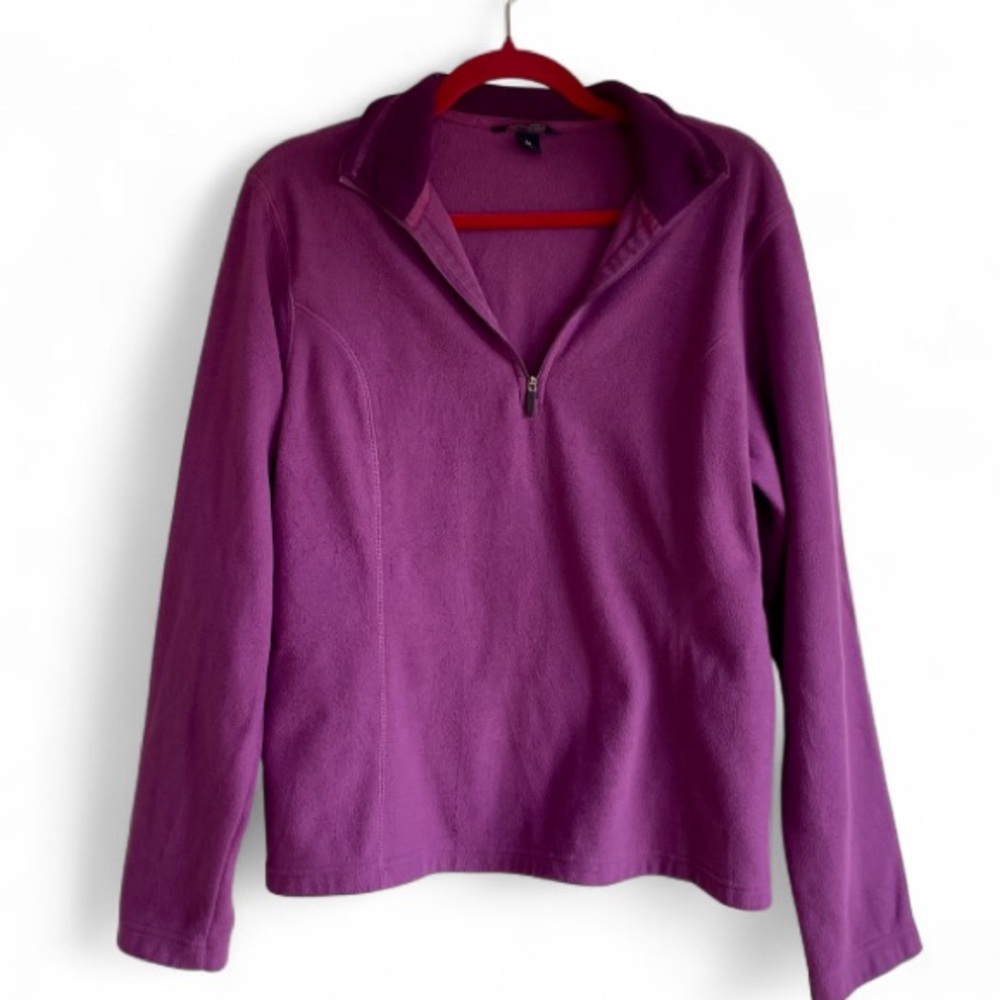 Lands' End Women's Quarter Zip Purple Fleece Top Size M